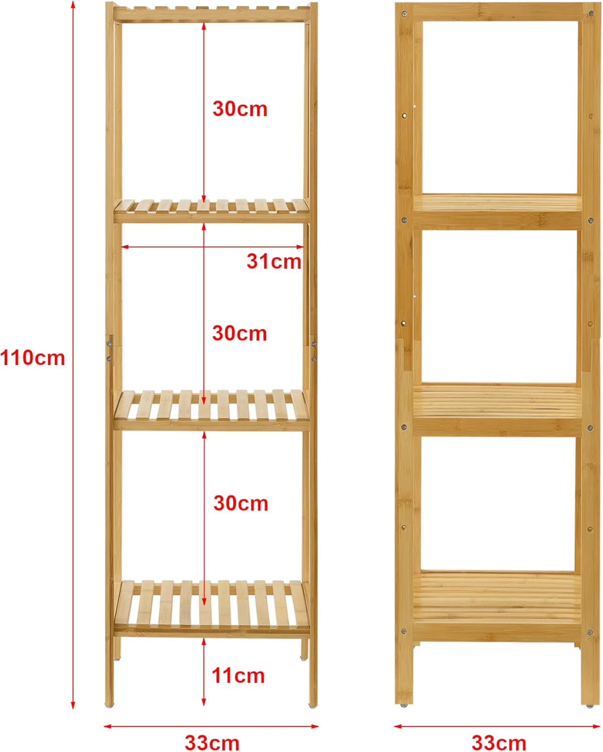 Étagère Colonne 3 Niveaux en Bambou I Hauteur 100 cm