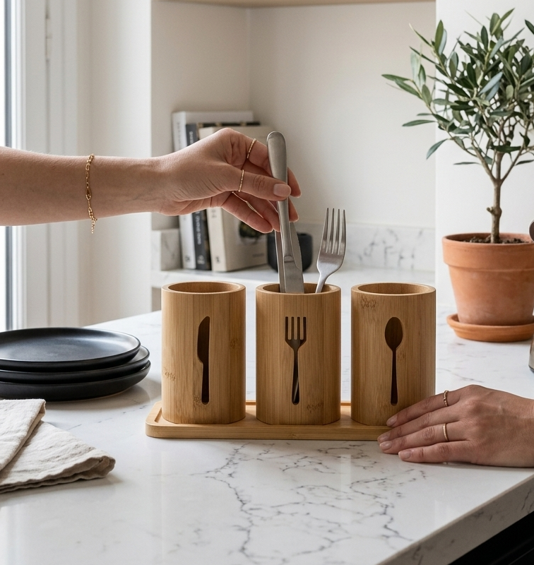 Porte-Ustensiles en Bambou I Chic & Ordonné