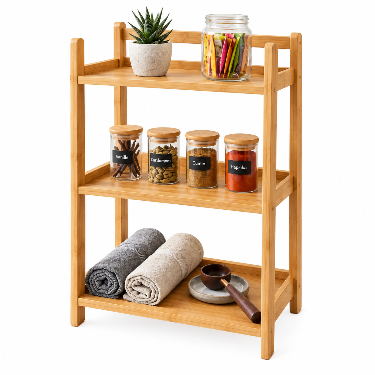 Pack de 2 Étagères Multifonctions en Bambou Naturel I Design Épuré & Naturel