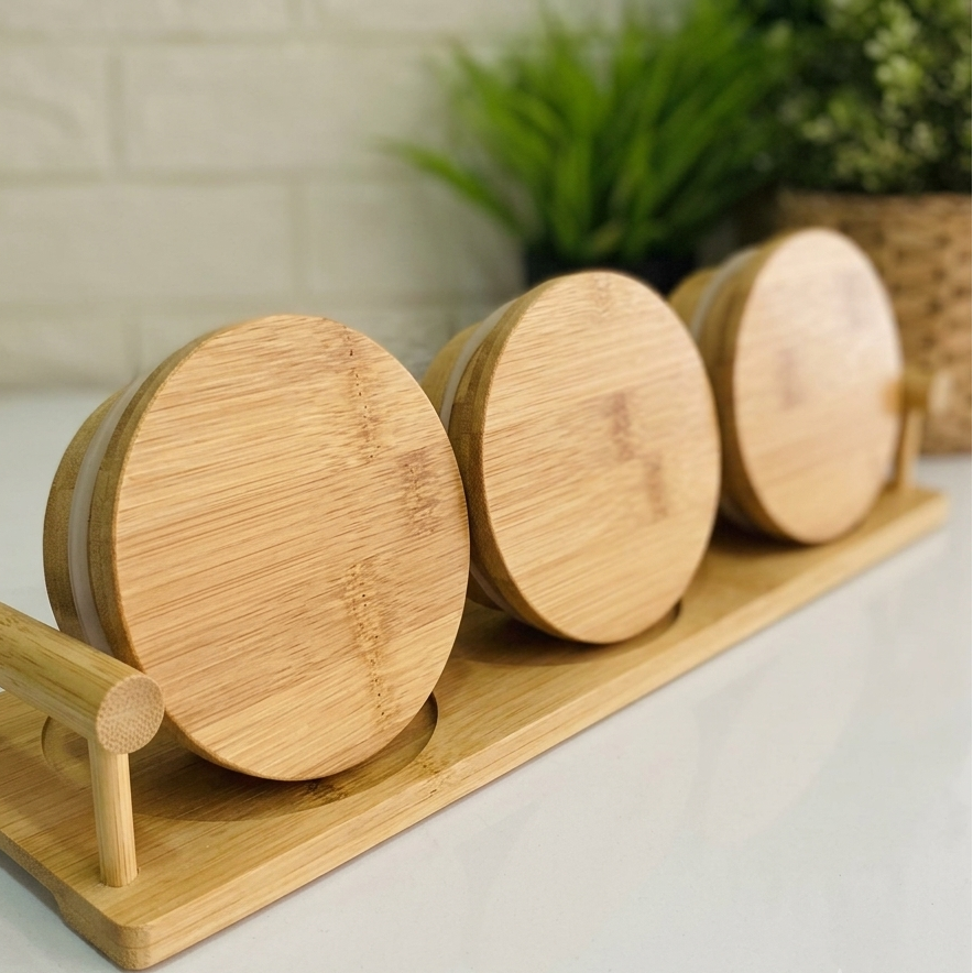 Trio de Pots en Porcelaine avec Support