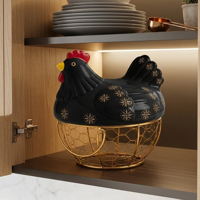 Panier à Œufs Poule en Céramique I Organisation moderne