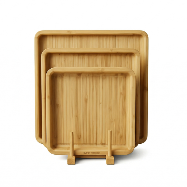 ENSEMBLE DE 3 PLATEAUX BAMBOU