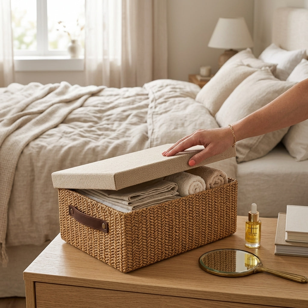 Lots de 3 Paniers de Rangement Tressés avec Couvercle