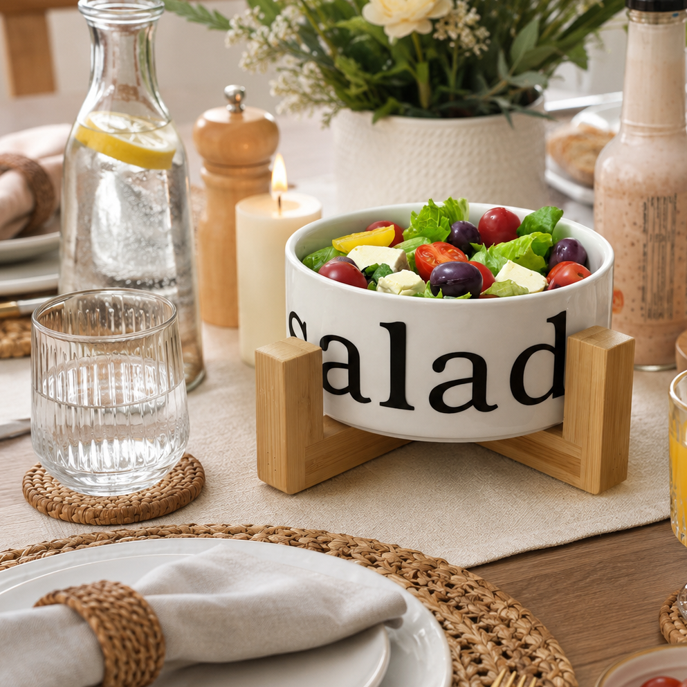 Bol à Salade Moderne I Support en Bambou