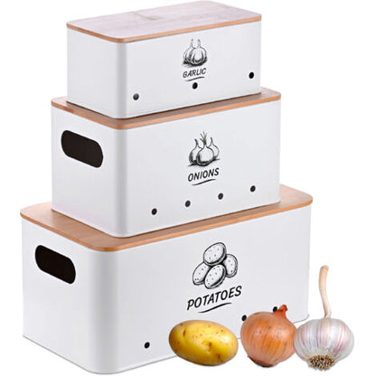 Trio de 3 Boîtes De Rangement I Légumes - Ail - Onion