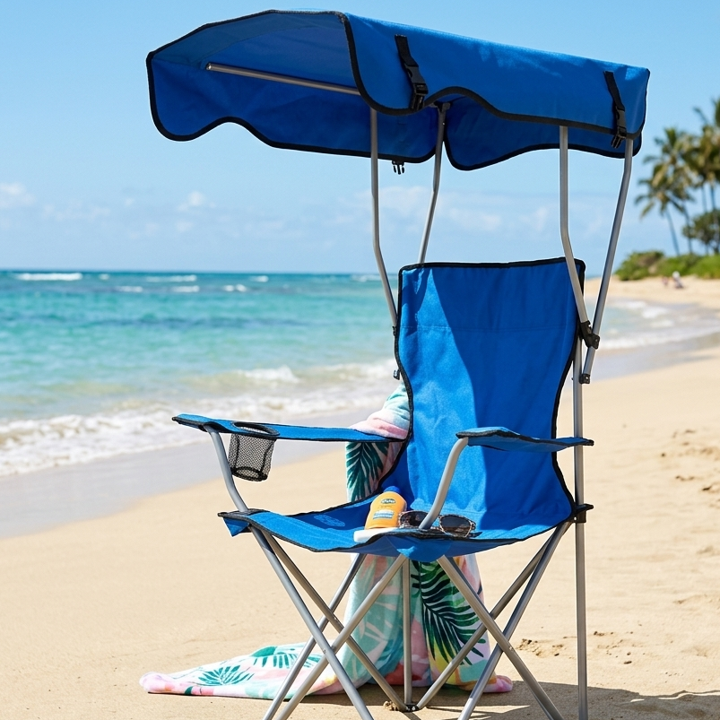 Chaise de Camping Pliante / Auvent Anti-UV Intégré