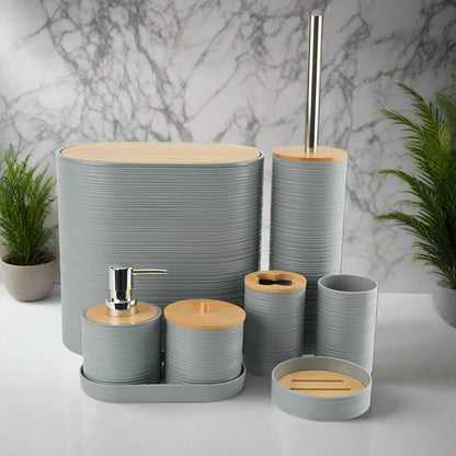 Set De Salle De Bain 8 Pièces En Plastique & Bambou