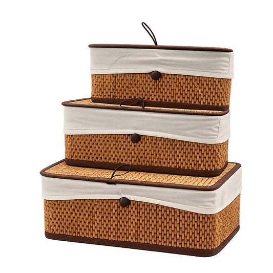 Set 3 Boîtes Bambou et Tissu avec Couvercle I Paniers Décoratifs