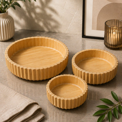 Ensemble de 3 Bols Rayés en Bambou I Style Épuré & Modern Design