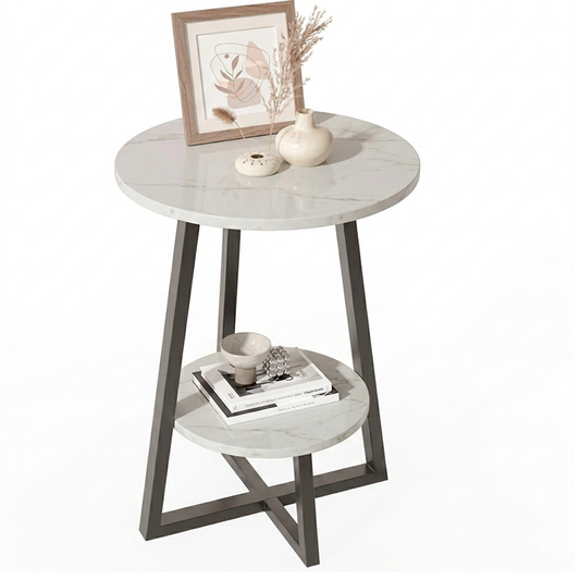 Table D'appoint Avec Plateau Effet Marbre I Double Niveau