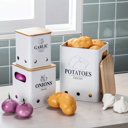 Lot de 3 Boîtes De Rangement I Légumes - Ail - Onion