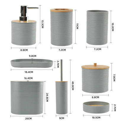 Set De Salle De Bain 8 Pièces En Plastique & Bambou