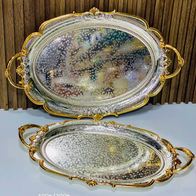 SET DE 2 PLATEAUX OVALES DORÉS