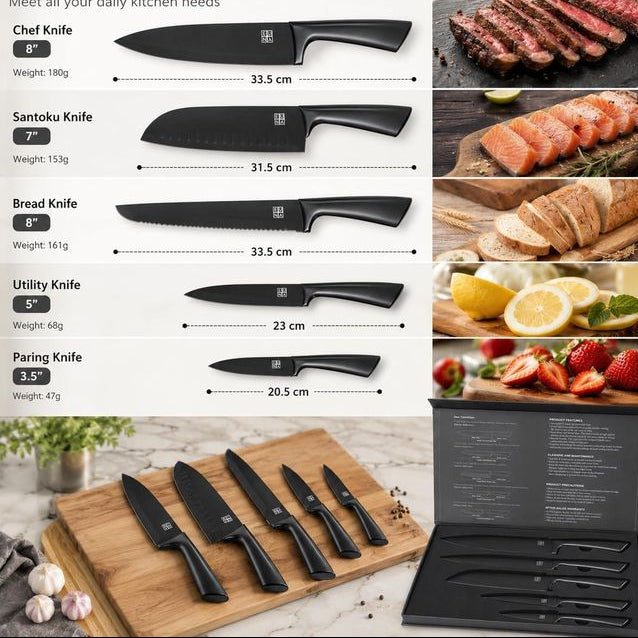 Set de Couteaux Ergonomiques 5 Pièces I Confort Anti-Fatigue
