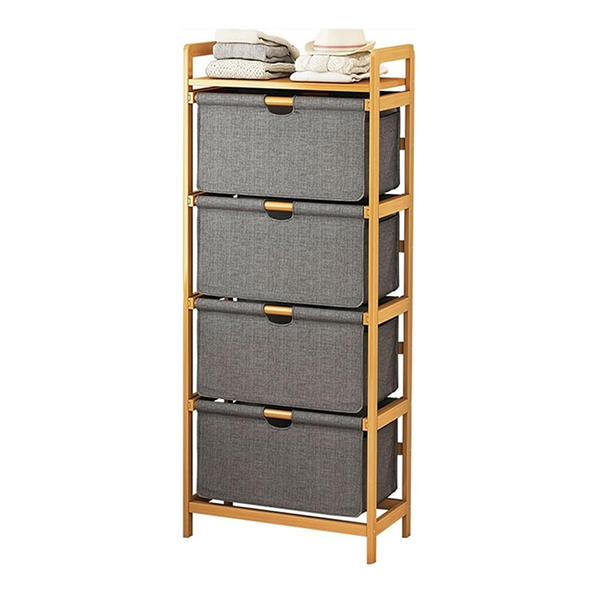 Meuble de Rangement 4 Niveaux en Bambou I Style Scandinave