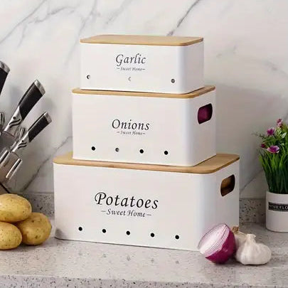 Trio de 3 Boîtes De Rangement I Légumes - Ail - Onion