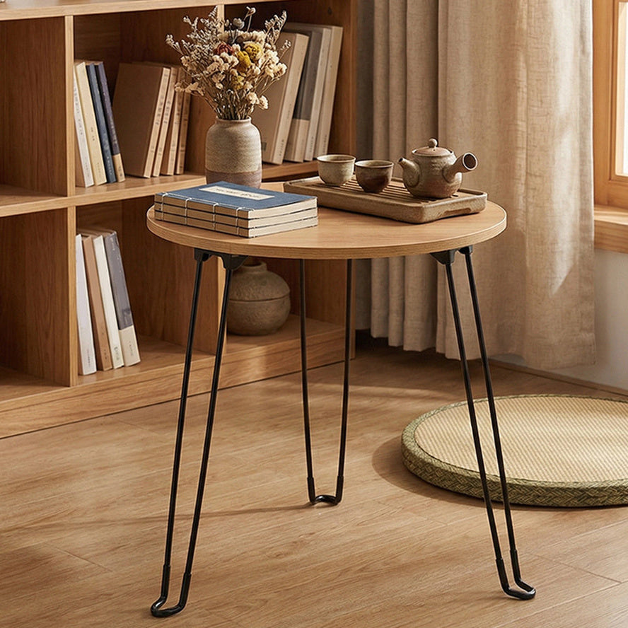 Table Basse Ronde Pliante en Bois I Pieds Métal