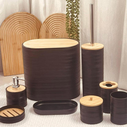 Set De Salle De Bain 8 Pièces En Plastique & Bambou