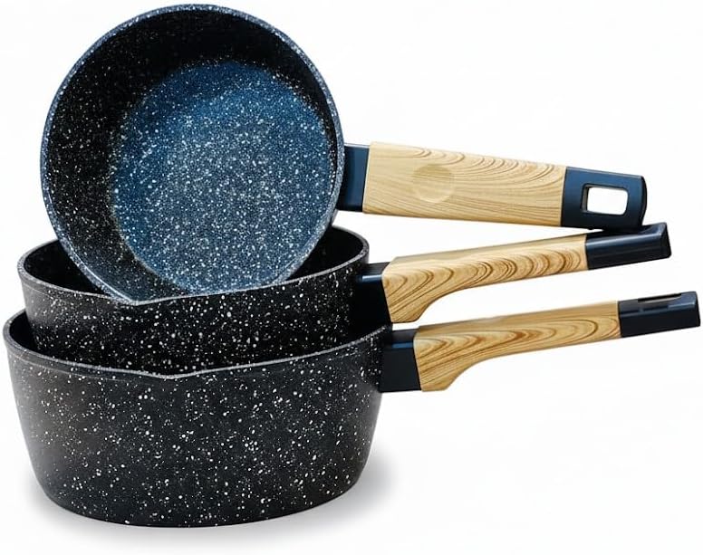 Set de 3 Casseroles en Granite I Haute Résistance & Zéro Accroche