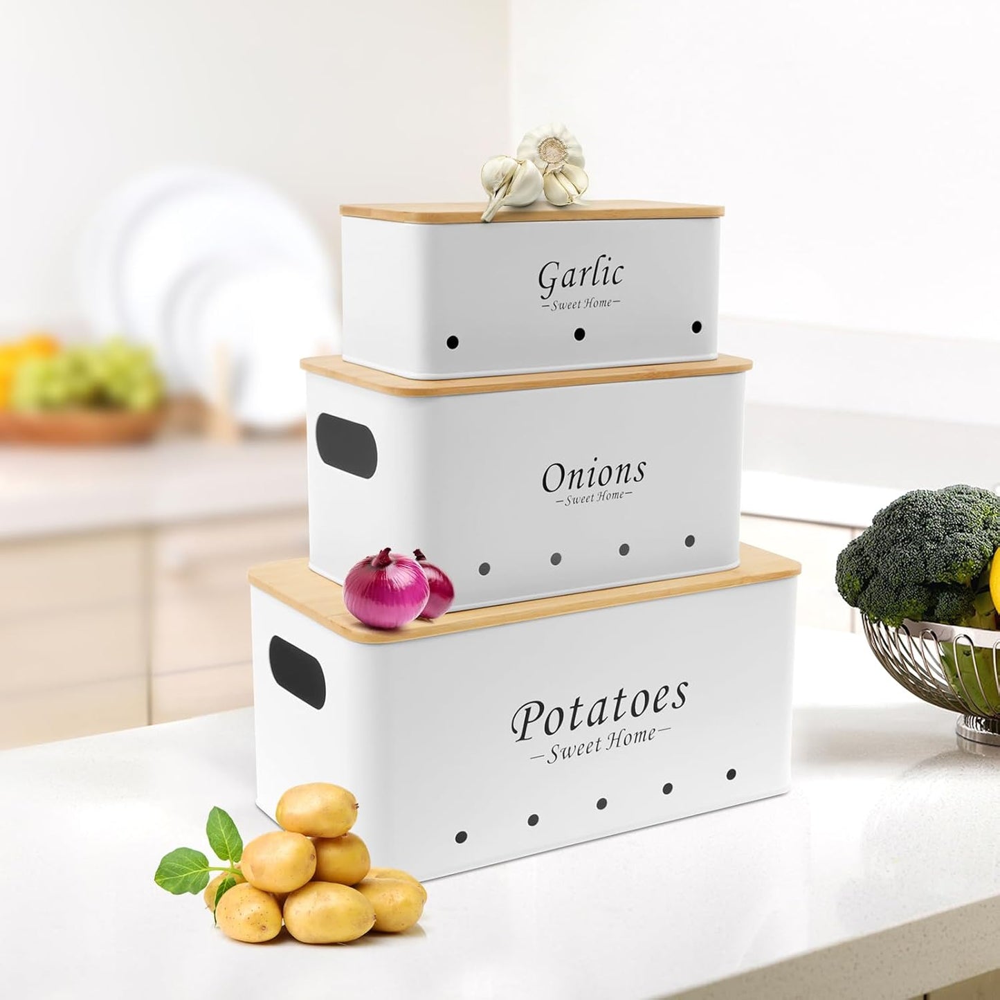 Trio de 3 Boîtes De Rangement I Légumes - Ail - Onion
