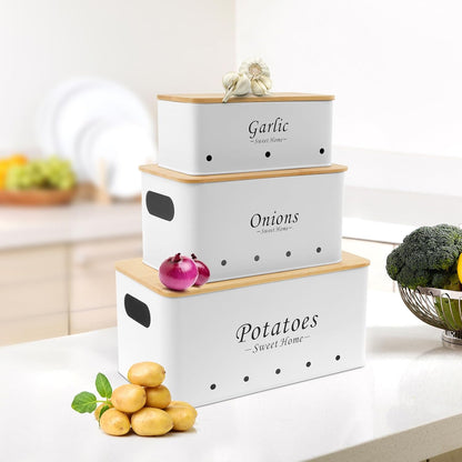 Trio de 3 Boîtes De Rangement I Légumes - Ail - Onion