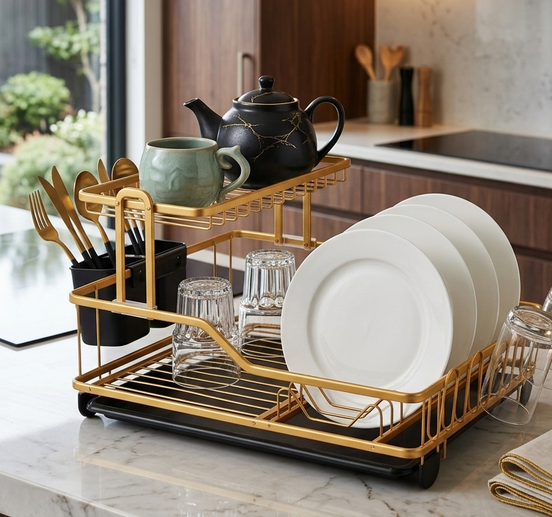 Égouttoir à Vaisselle Gold en Aluminium I 100% Anti-Rouille