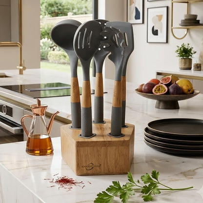 Set de 5 Ustensiles de Cuisine en Bambou Gris