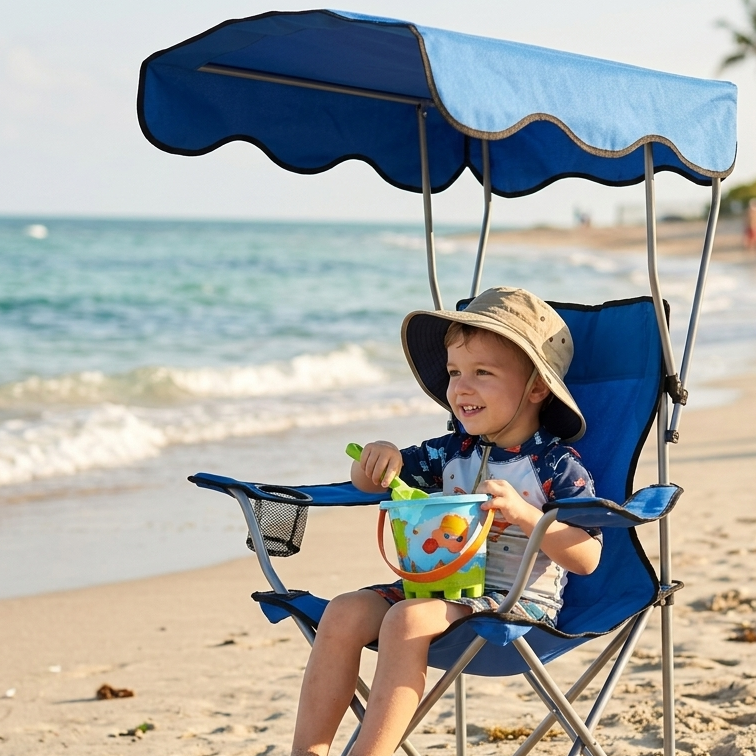 Chaise de Camping Pliante / Auvent Anti-UV Intégré