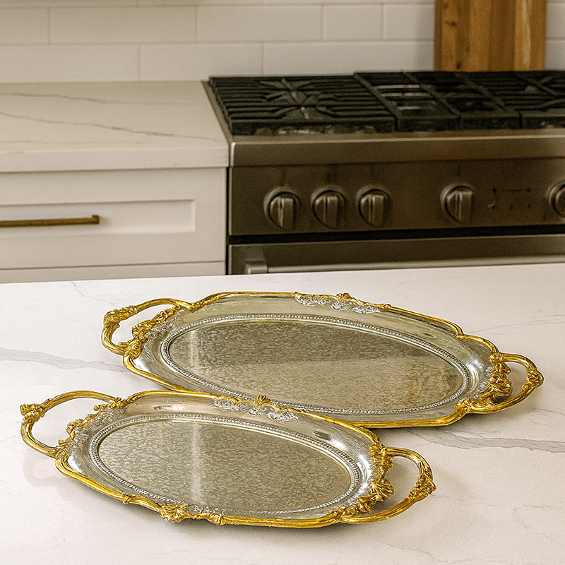 SET DE 2 PLATEAUX OVALES DORÉS