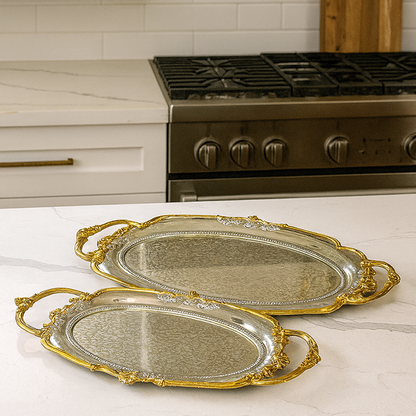 SET DE 2 PLATEAUX OVALES DORÉS