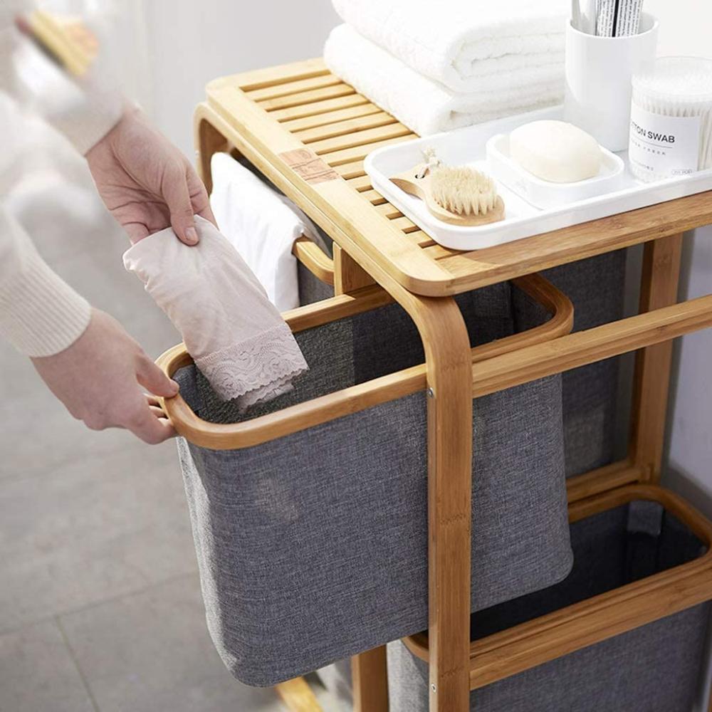 Panier à Linge Scandinave Bambou & Sac Amovible