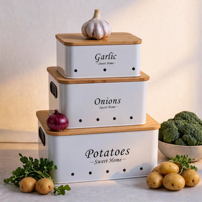 Trio de 3 Boîtes De Rangement I Légumes - Ail - Onion