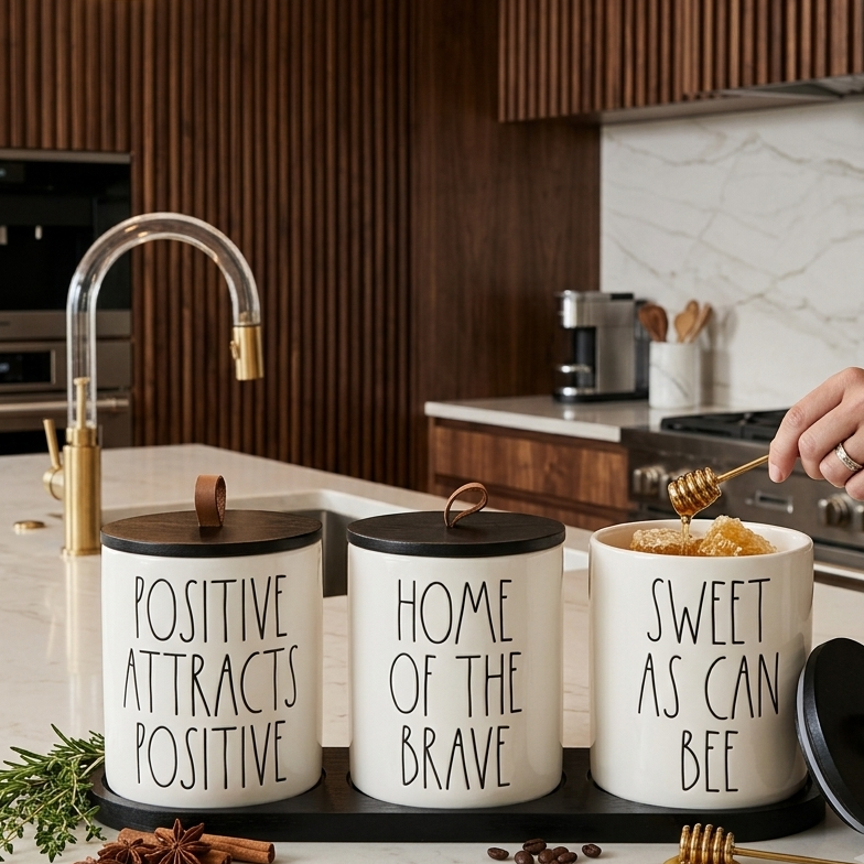 Ensemble de 3 Pots en Porcelain avec Support