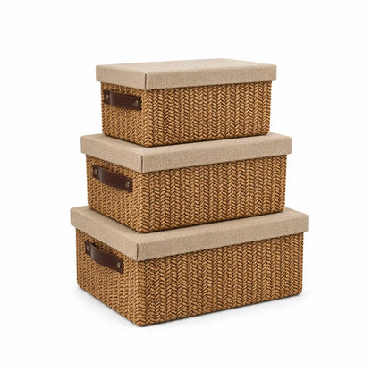 Lots de 3 Paniers de Rangement Tressés avec Couvercle