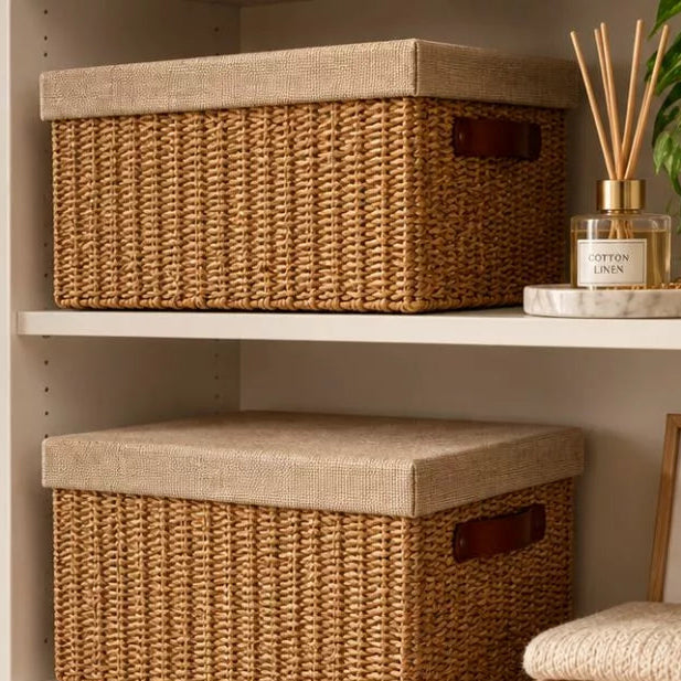 Lots de 3 Paniers de Rangement Tressés avec Couvercle