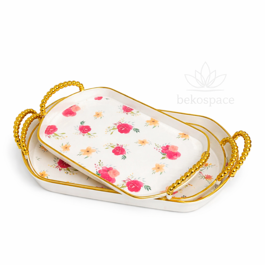 ENSEMBLE DE 3 PLATEAUX FLORAL