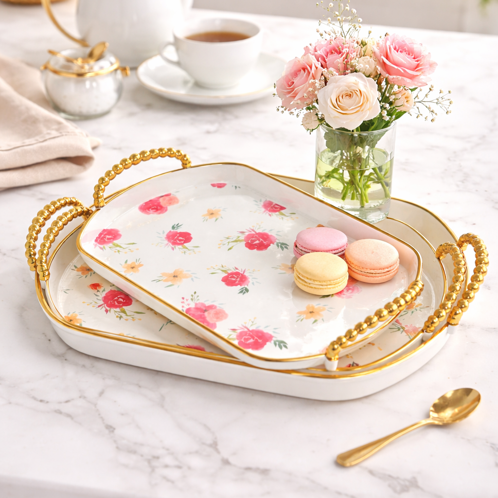 ENSEMBLE DE 3 PLATEAUX FLORAL