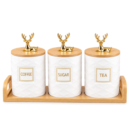 Trio de Pots en Porcelaine avec Support