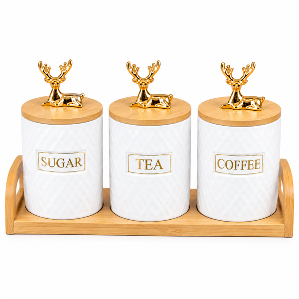 Set de 3 pots en porcelaine avec support I Pratique & Durable