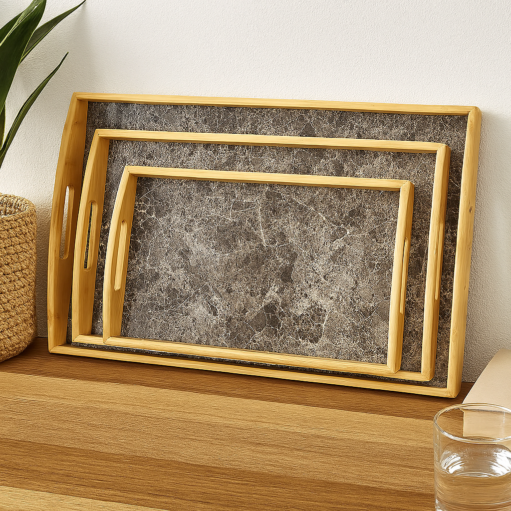 LOT DE 3 PLATEAUX EN BAMBOU