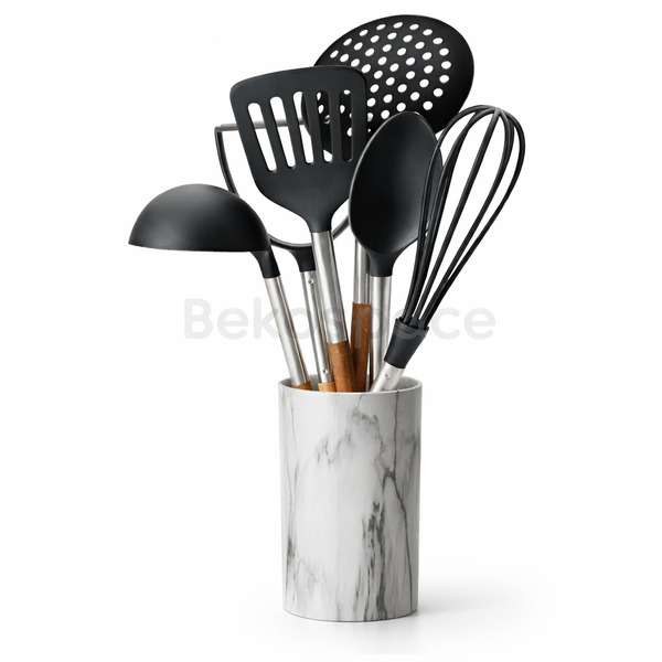 ENSEMBLE D'USTENSILES AVEC POT EN EFFET MARBRE