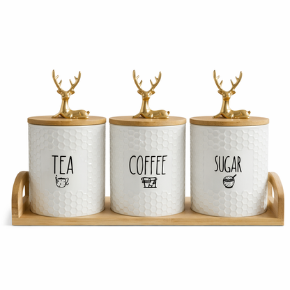 Set de 3 Pots en Porcelaine Premium avec Support
