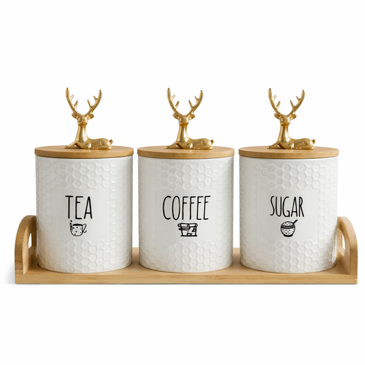 Set de 3 Pots en Porcelaine Premium avec Support