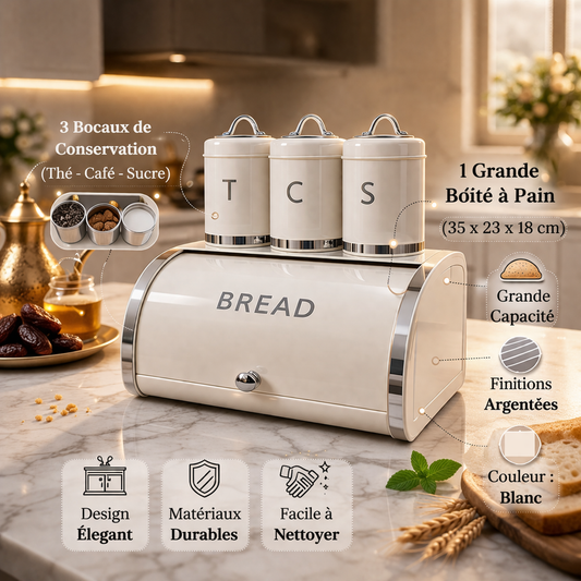 Ensemble Boîte à Pain & 3 Bocaux Design