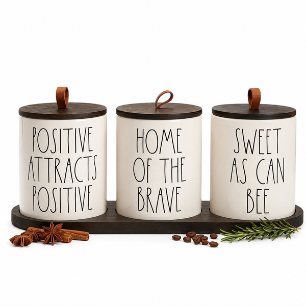 Ensemble de 3 Pots en Porcelain avec Support