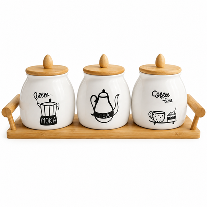 Trio de Pots en Porcelaine avec Support
