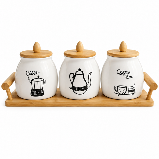 Trio de Pots en Porcelaine avec Support