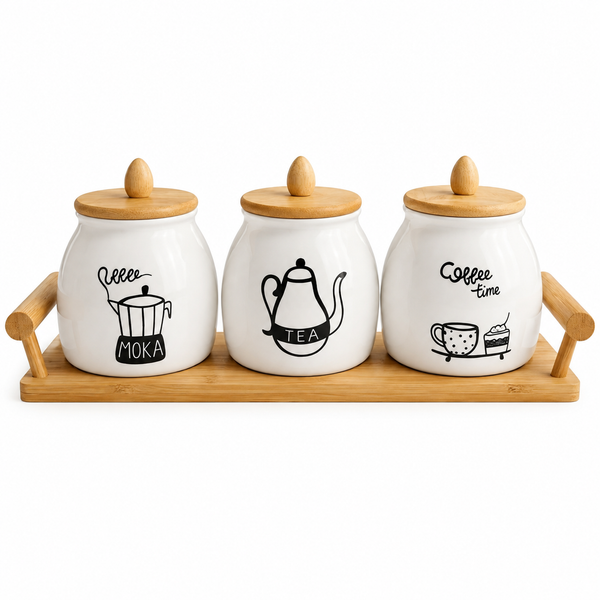 Trio de Pots en Porcelaine avec Support