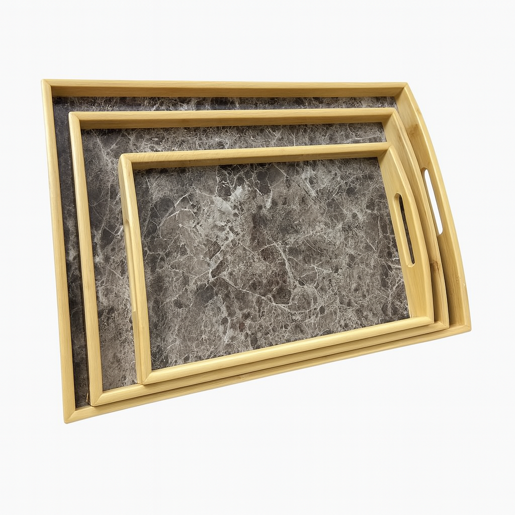 LOT DE 3 PLATEAUX EN BAMBOU