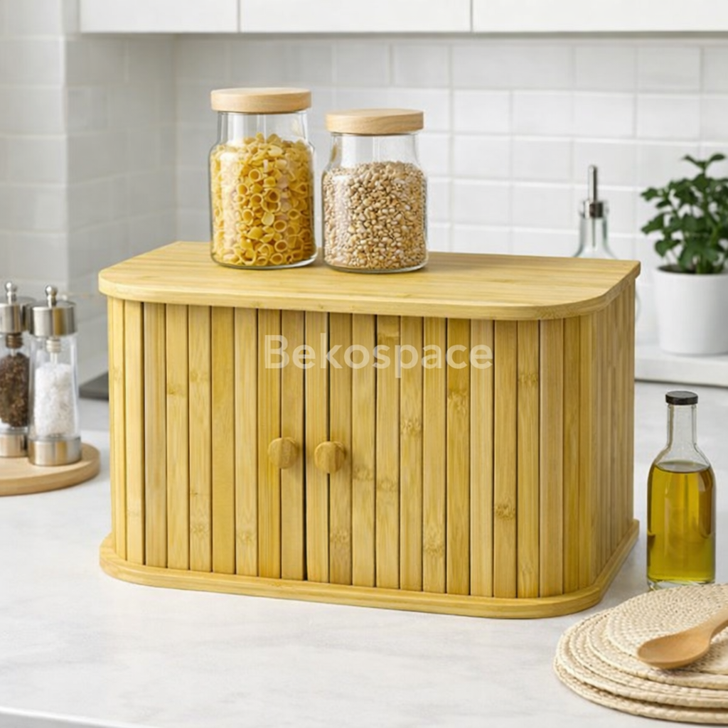 Organisateur de Cuisine en Bambou avec Rideau Coulissant